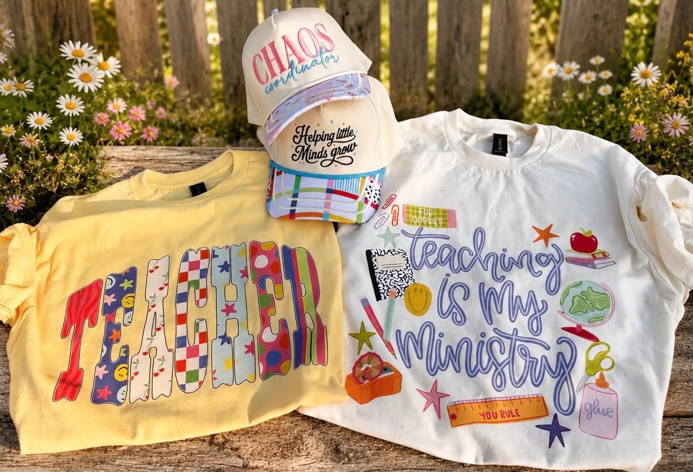 Yellow Patchwork "Teacher" Tee