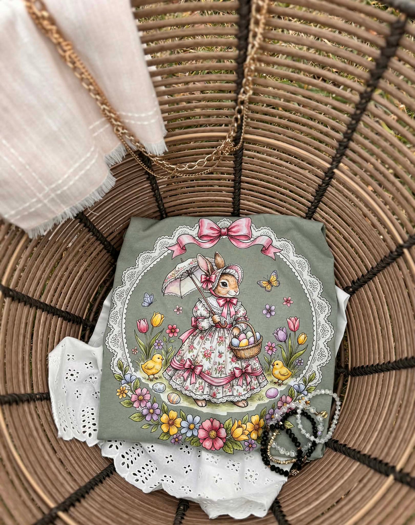 Olive Girly Easter Bunny Tee