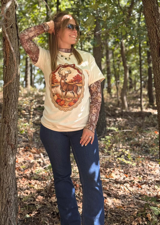 Short Sleeve Cream "Vintage Buck" Tee