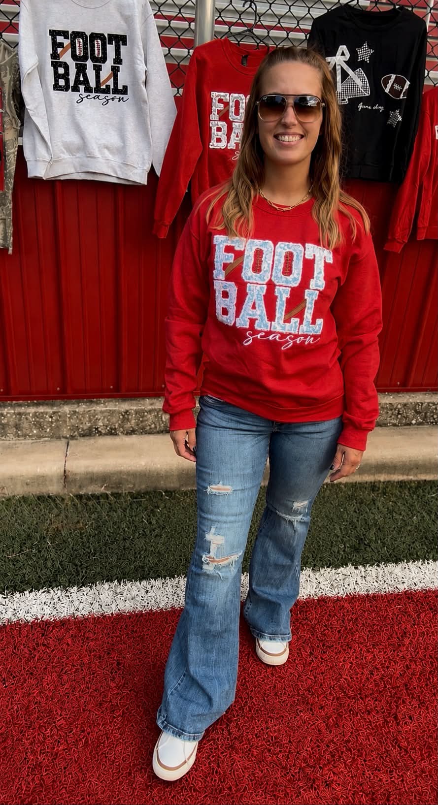 Red Sequin "Football Season" Crewneck