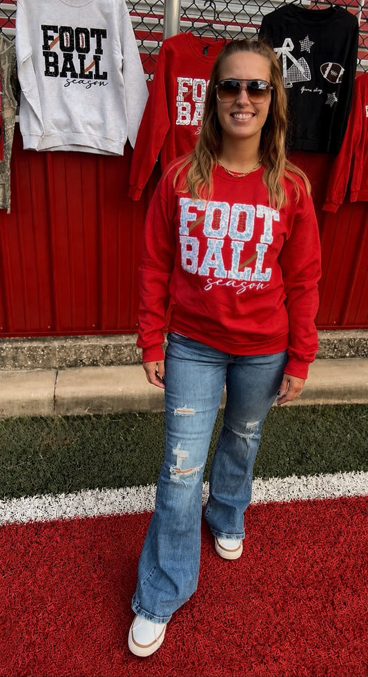 Red Sequin "Football Season" Crewneck