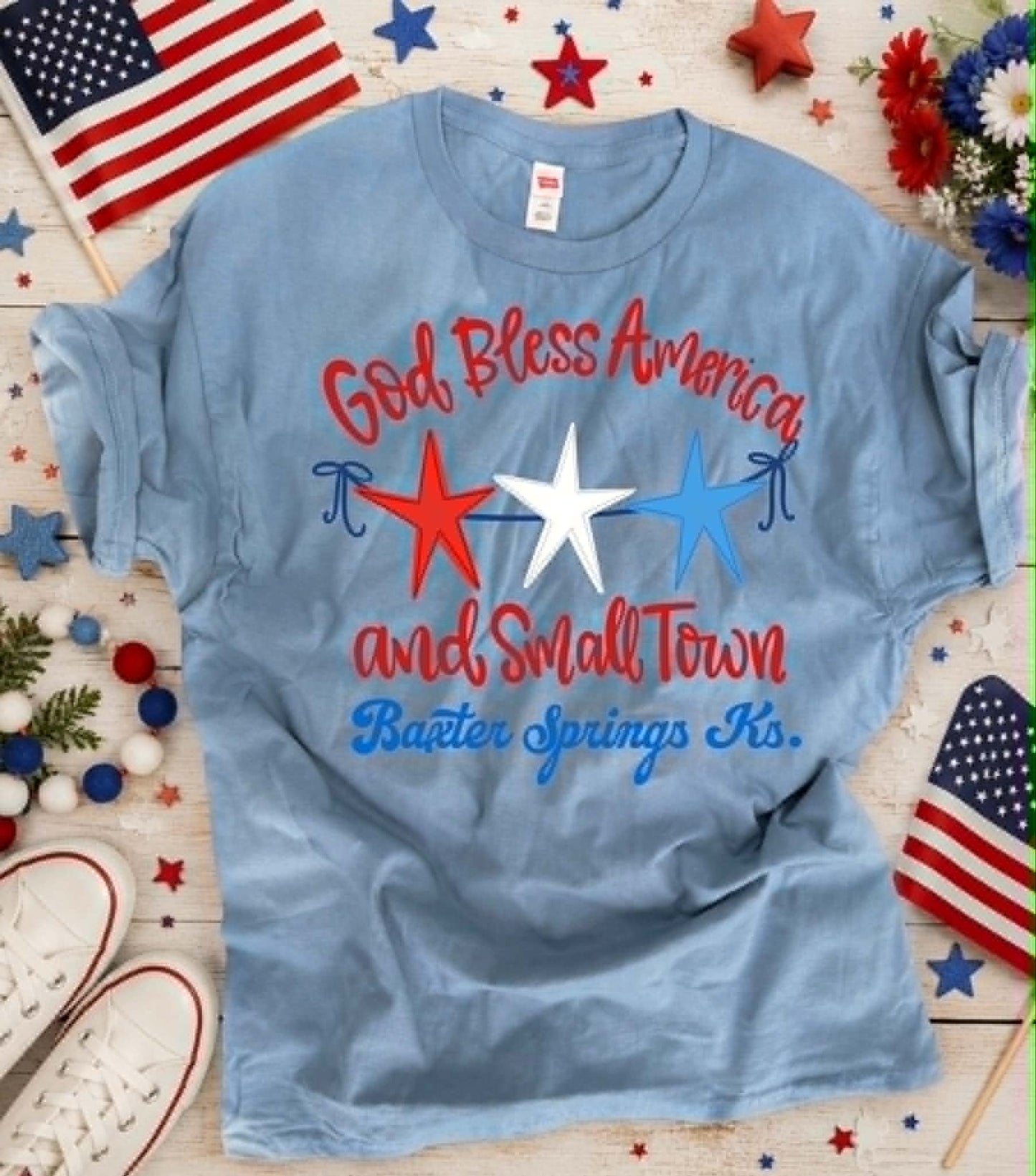 Blue "God Bless America..." Personalized Town Tee - Any Town Available!