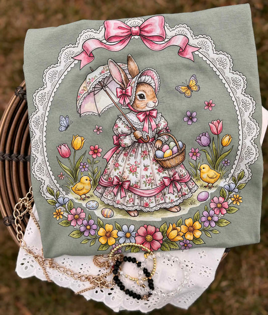 Olive Girly Easter Bunny Tee