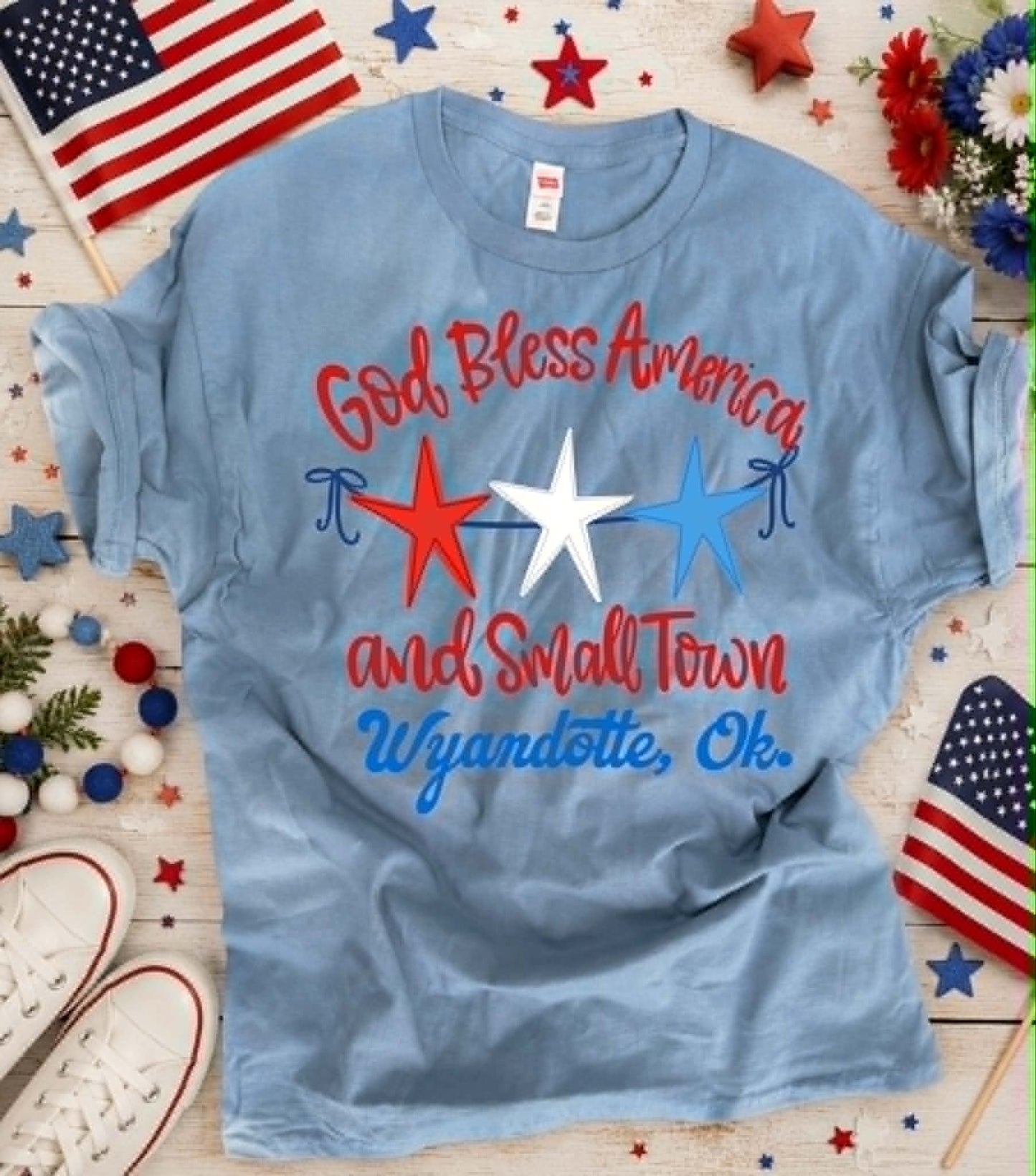 Blue "God Bless America..." Personalized Town Tee - Any Town Available!