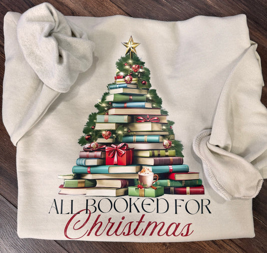 all booked for christmas graphic sweatshirt