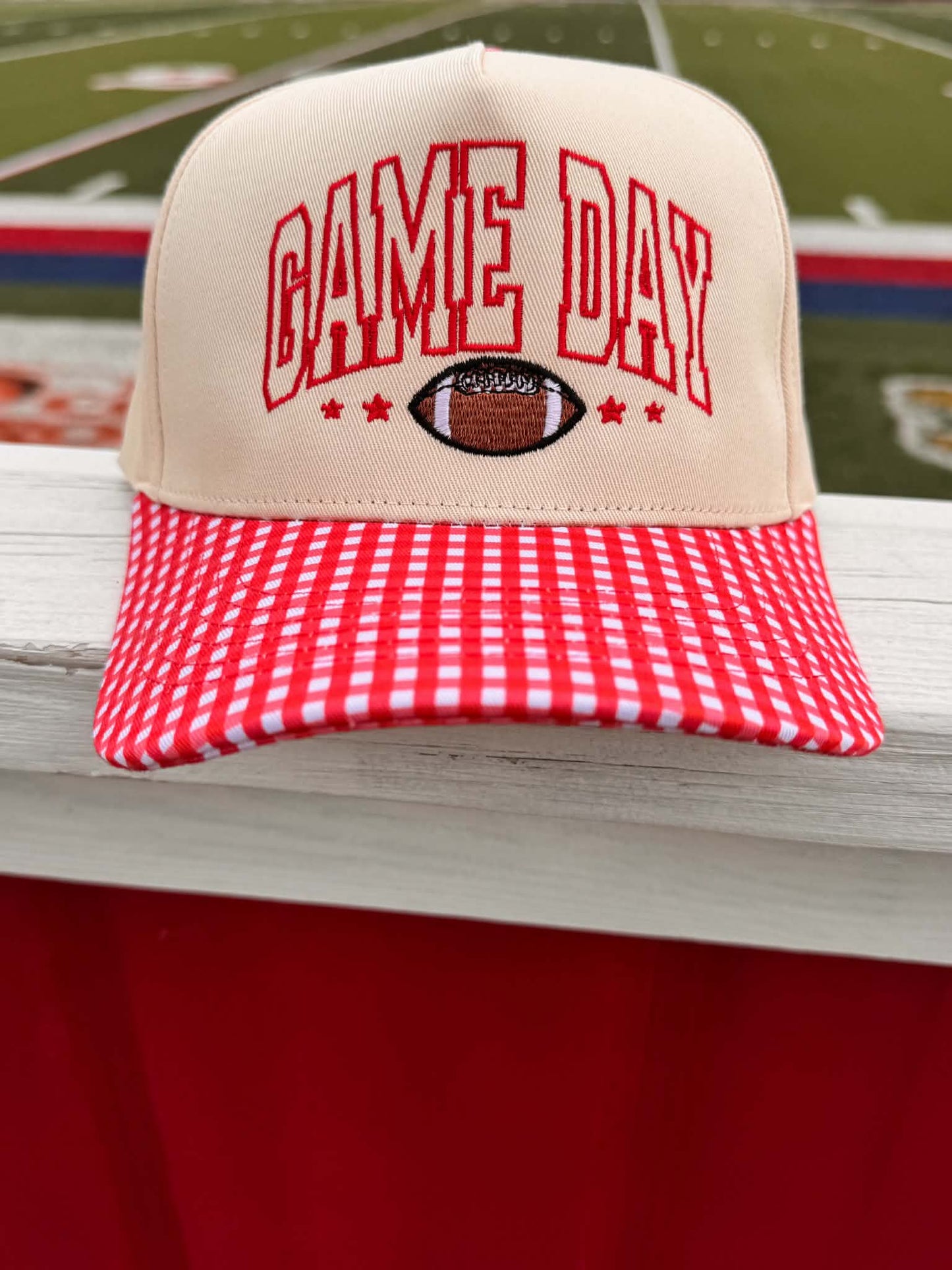 Game Day Red Gingham Trucker Hat