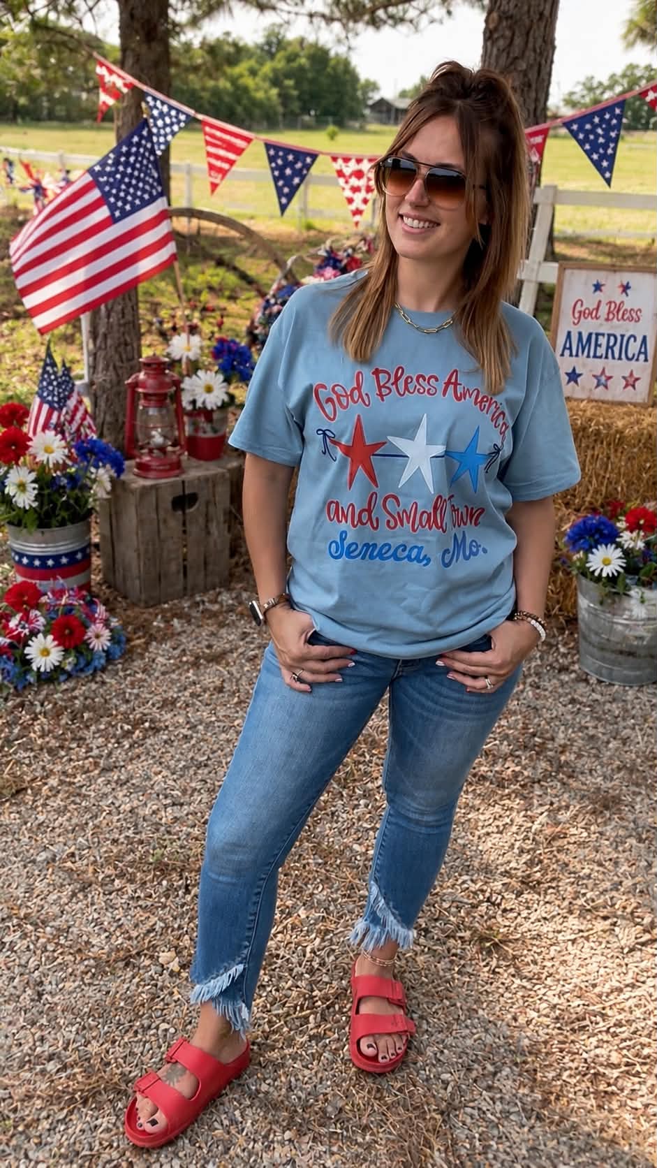 Blue "God Bless America..." Personalized Town Tee - Any Town Available!