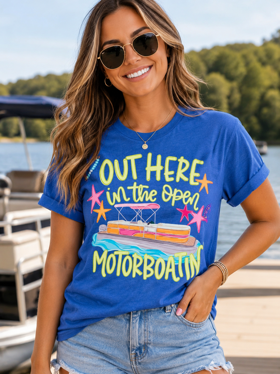 Royal Blue "Out Here in the Open Motorboatin’" Tee