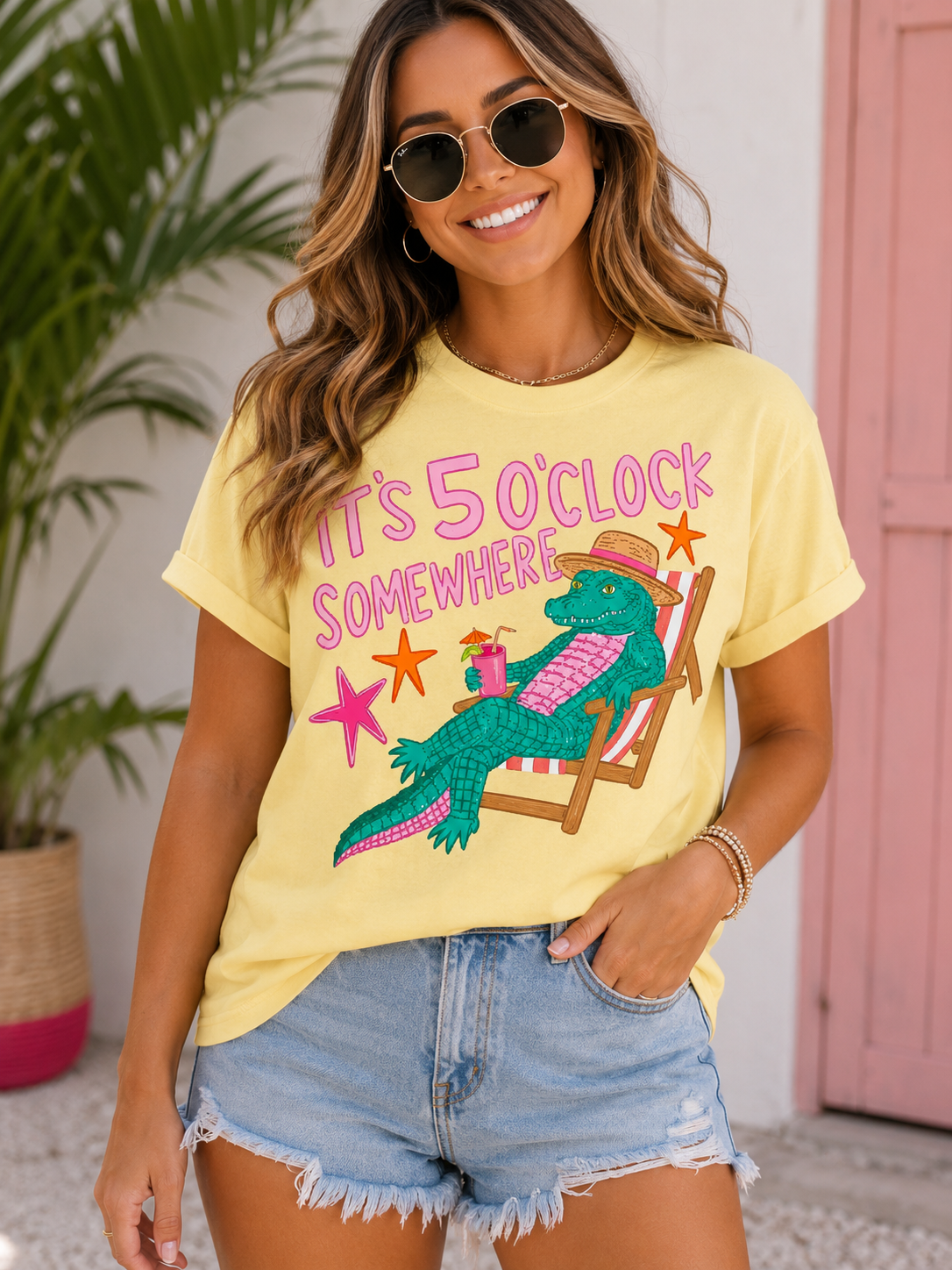 Banana Yellow "It’s 5 O’Clock Somewhere Gator" Tee