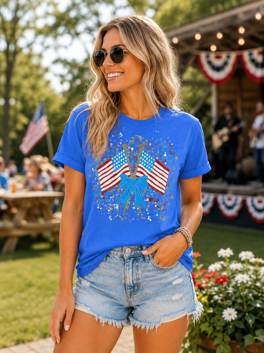 Royal Blue "Liberty Bows & Stars" Tee