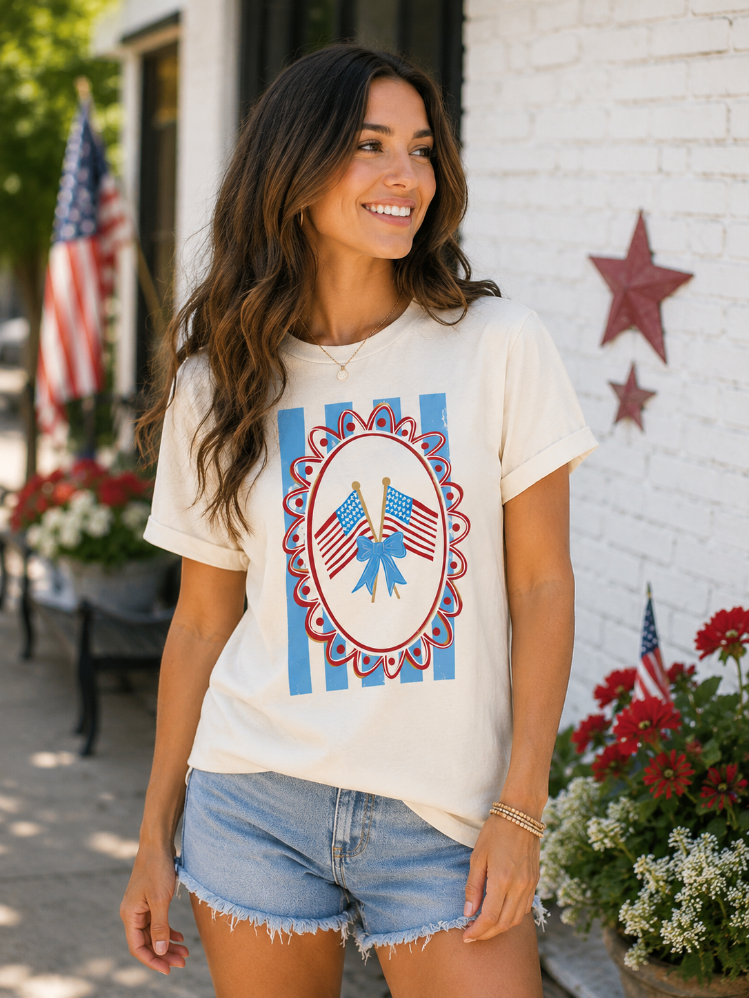 Cream "Patriotic Flag" Tee