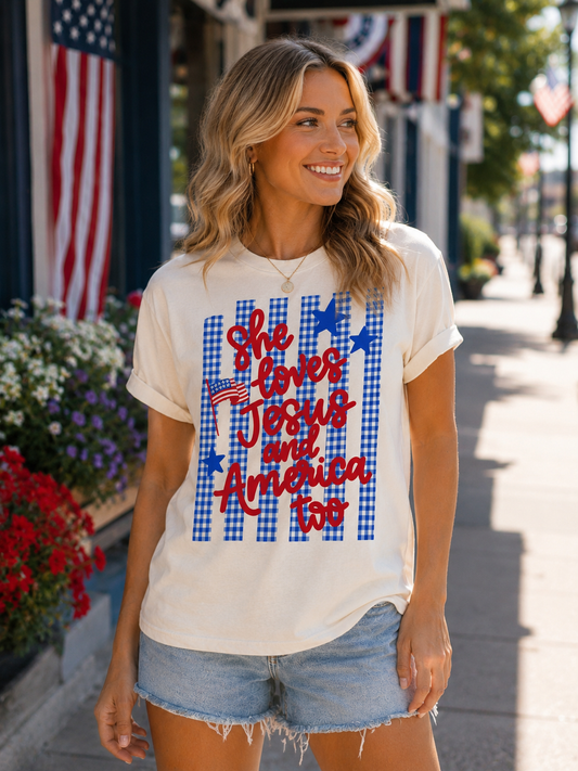 Cream "She Loves Jesus and America Too" Tee