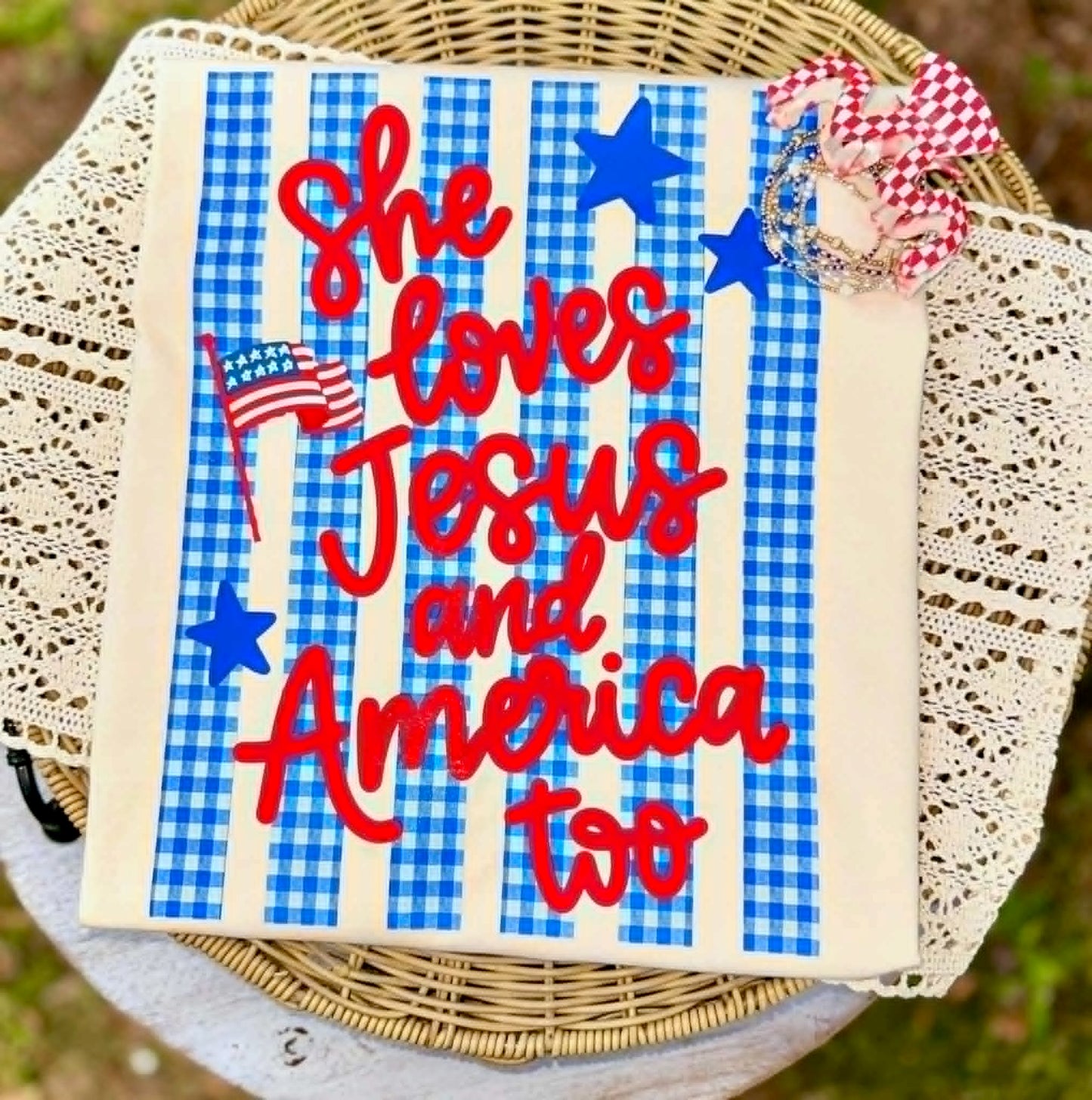 Cream "She Loves Jesus and America Too" Tee