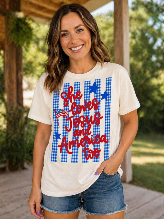 Cream "She Loves Jesus and America Too" Tee