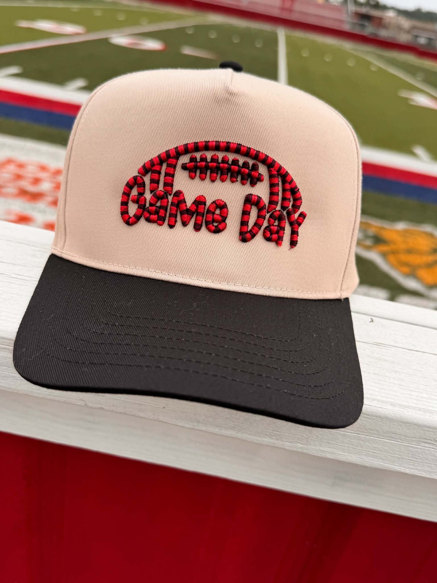 Game Day Rope Puff Trucker Hat – Red & Black