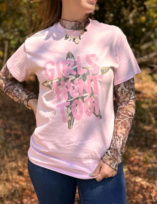Short Sleeve Pink "Girls Hunt Too" Tee