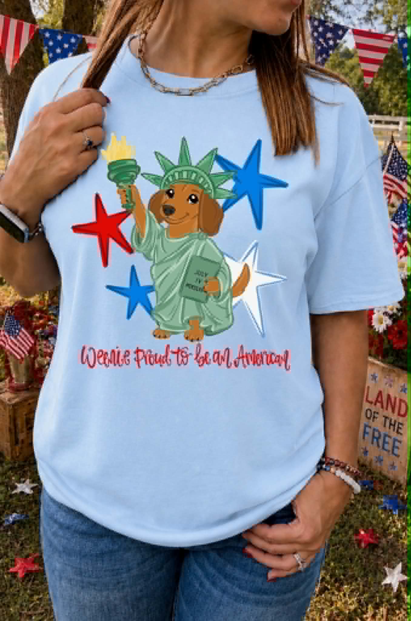 Light Blue "Weenie Proud to Be an American" Tee