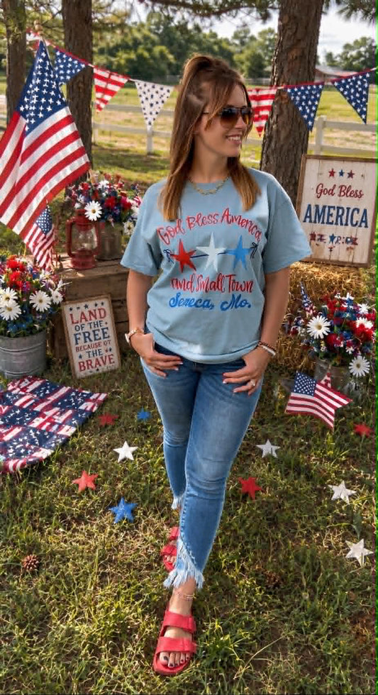 Blue "God Bless America..." Personalized Town Tee - Any Town Available!
